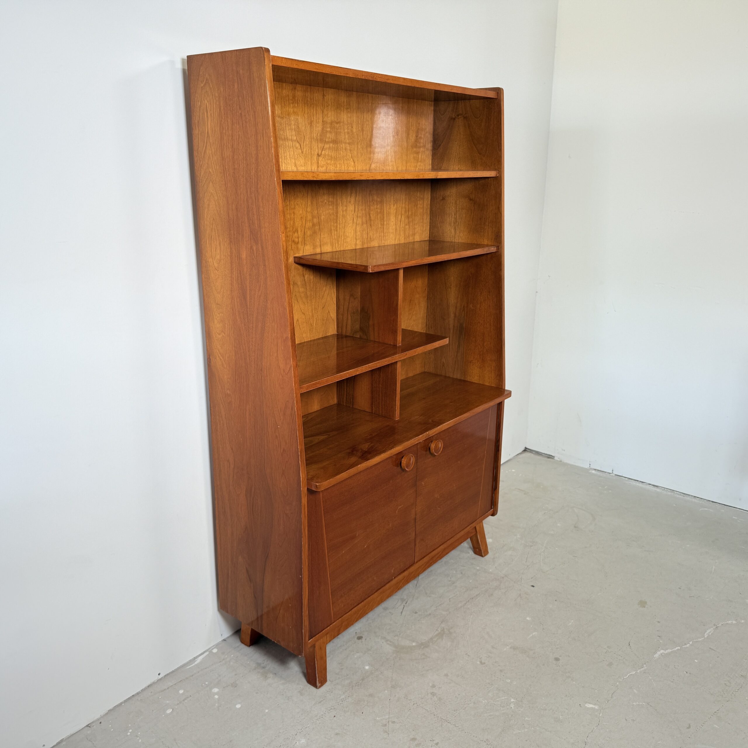 Vintage boekenkast/ highboard hoogglans noot, Bilea - Afbeelding 2