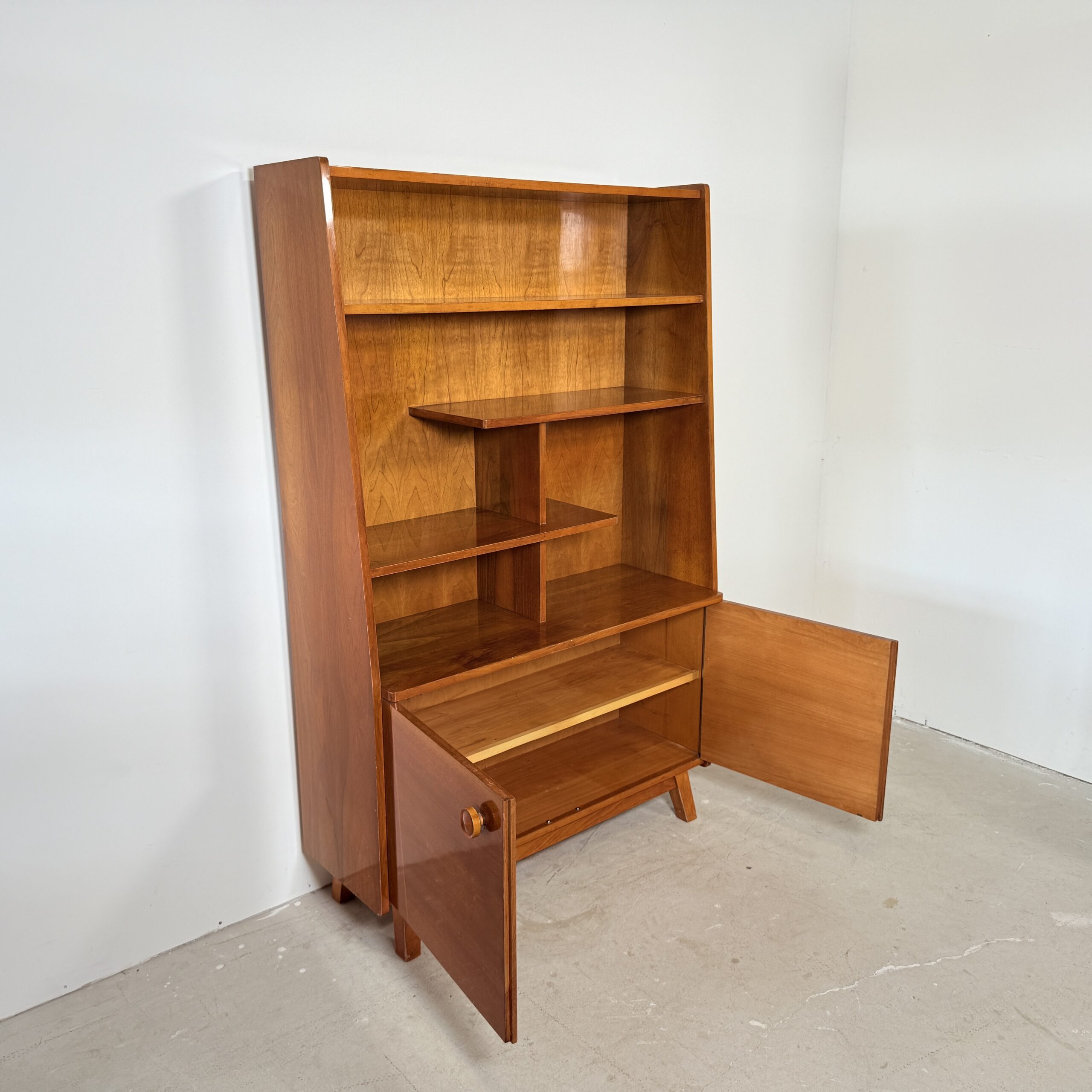 Vintage boekenkast/ highboard hoogglans noot, Bilea - Afbeelding 5