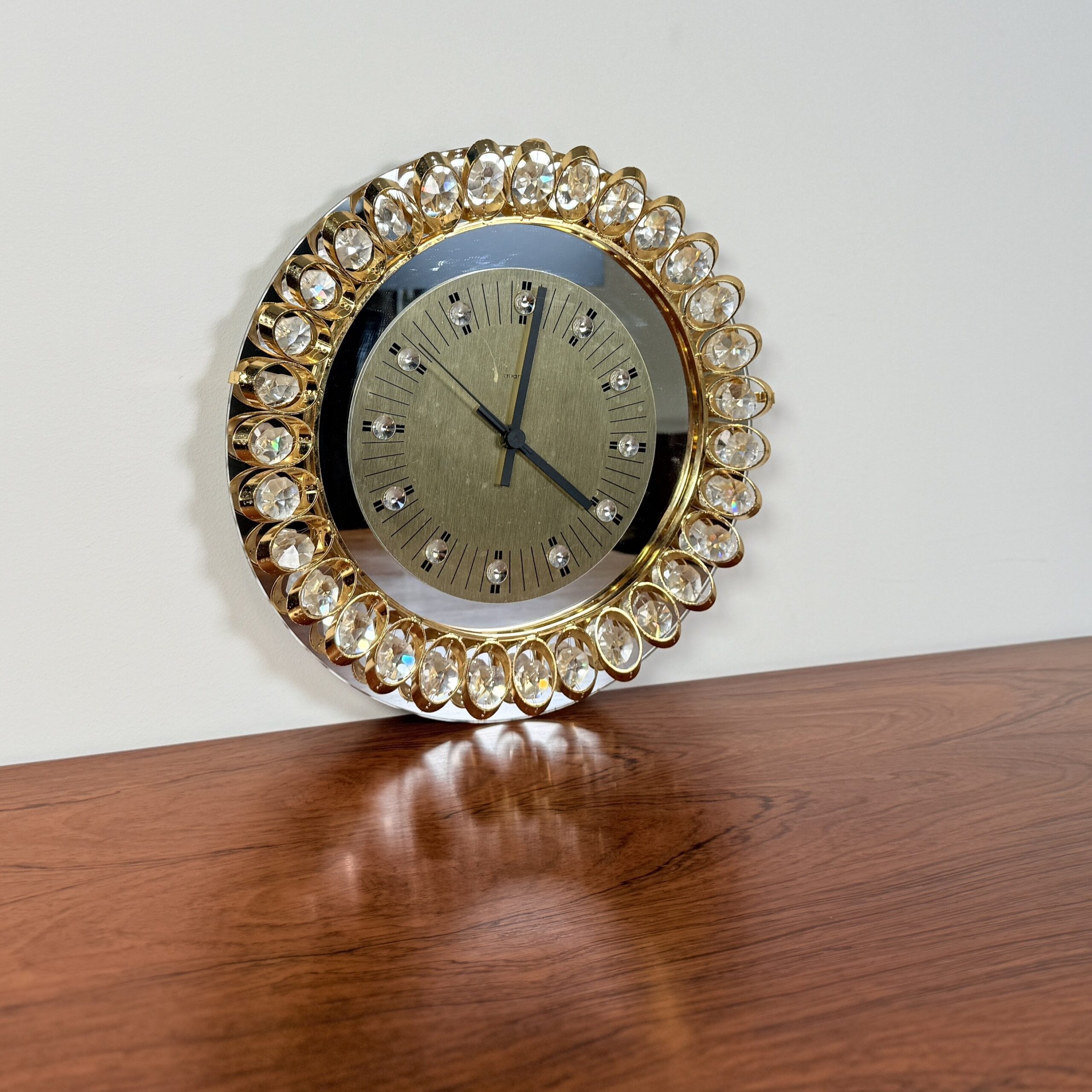 Hollywood regency klok van Junghans, goud en kristal - Afbeelding 2