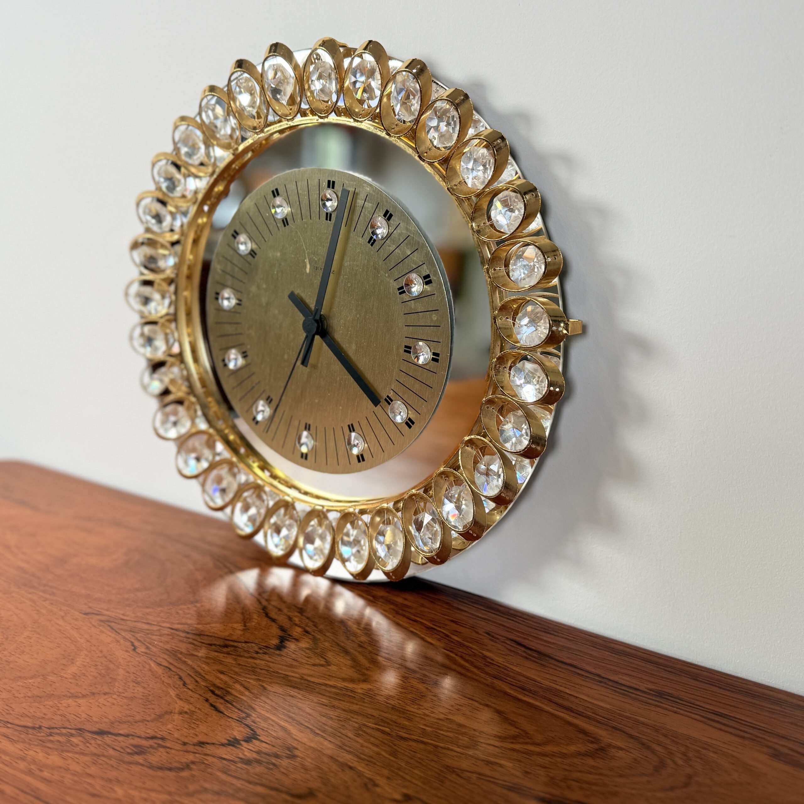 Hollywood regency klok van Junghans, goud en kristal - Afbeelding 3