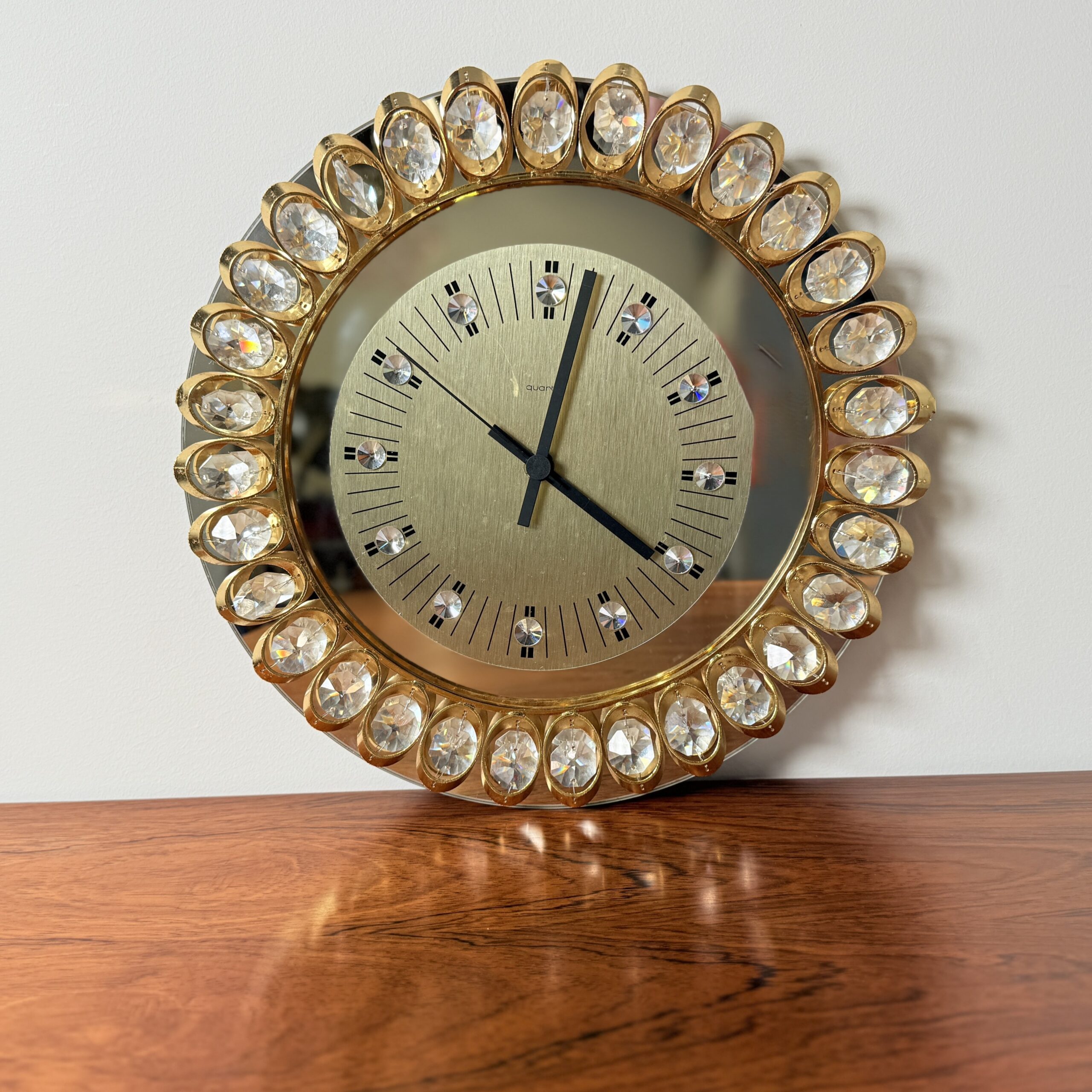 Hollywood regency klok van Junghans, goud en kristal - Afbeelding 4