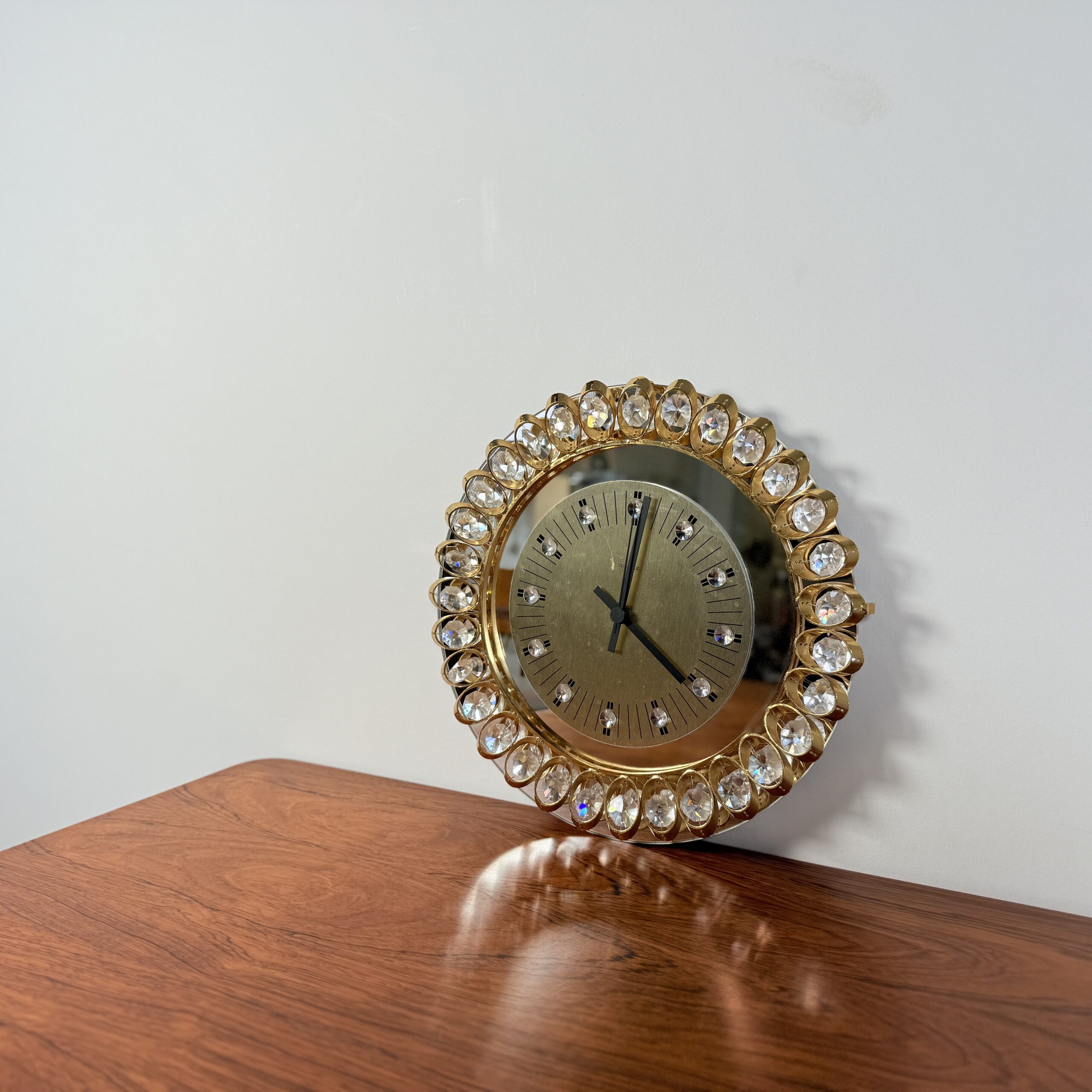 Hollywood regency klok van Junghans, goud en kristal - Afbeelding 6