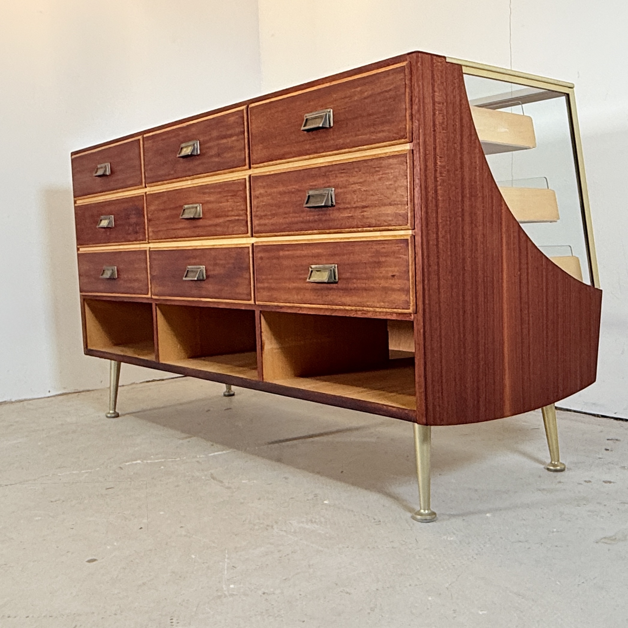 Vintage teak toonbank met 9 lades, A. Ahlström - Afbeelding 7