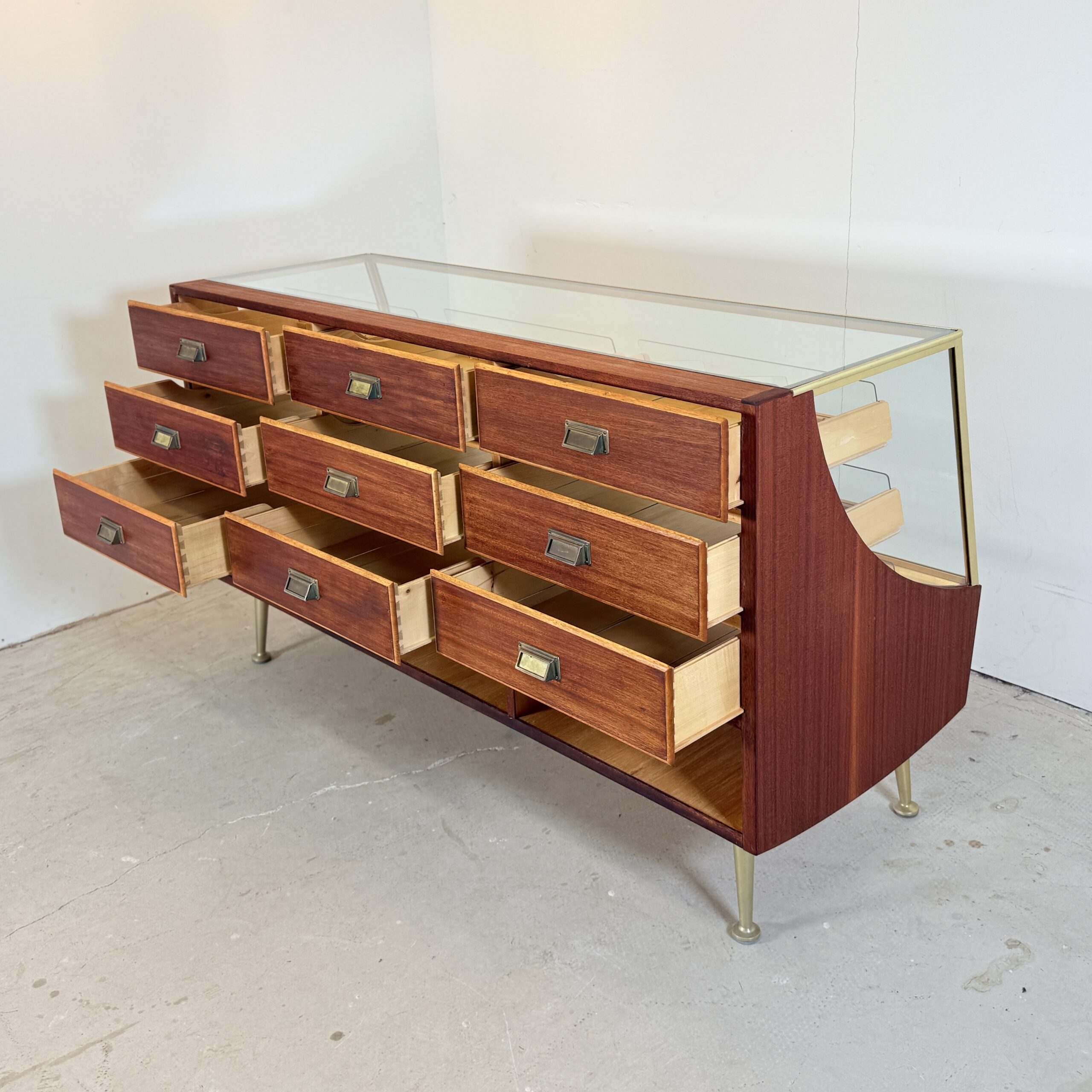 Vintage teak toonbank met 9 lades, A. Ahlström - Afbeelding 8