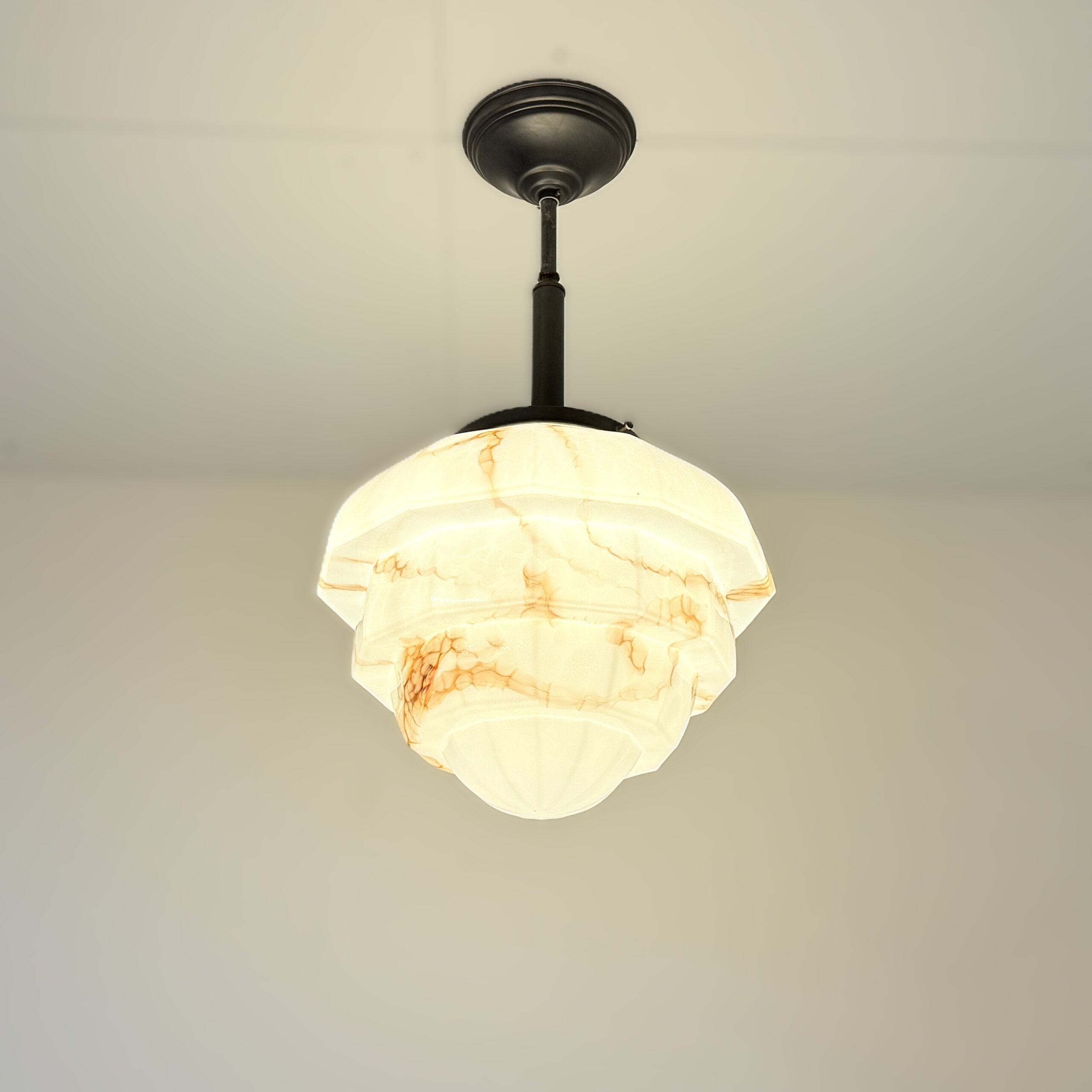 Art deco hanglamp met gemarmerd glazen kap - Afbeelding 3