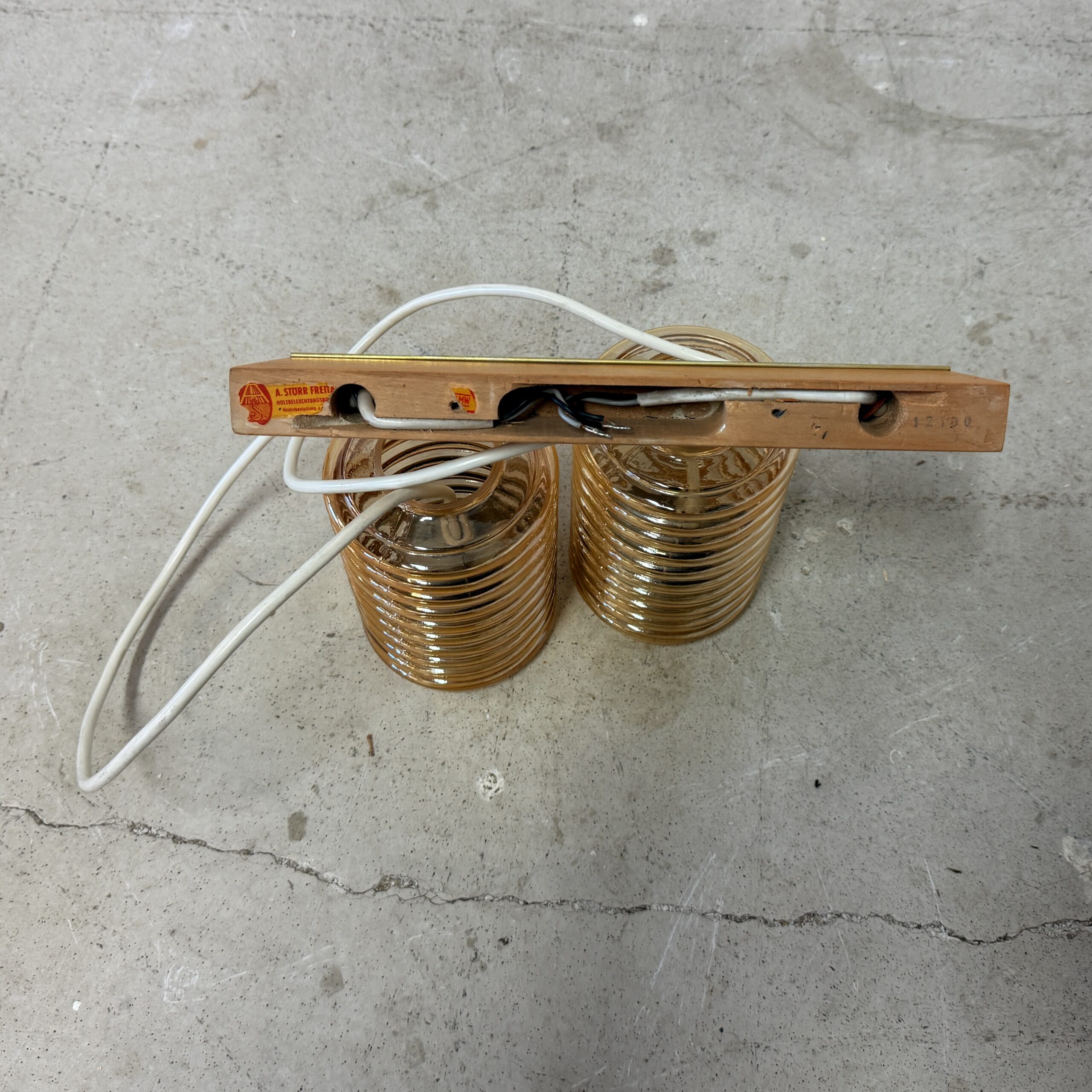 Vintage plafondlamp met twee amberkleurige kappen - Afbeelding 10