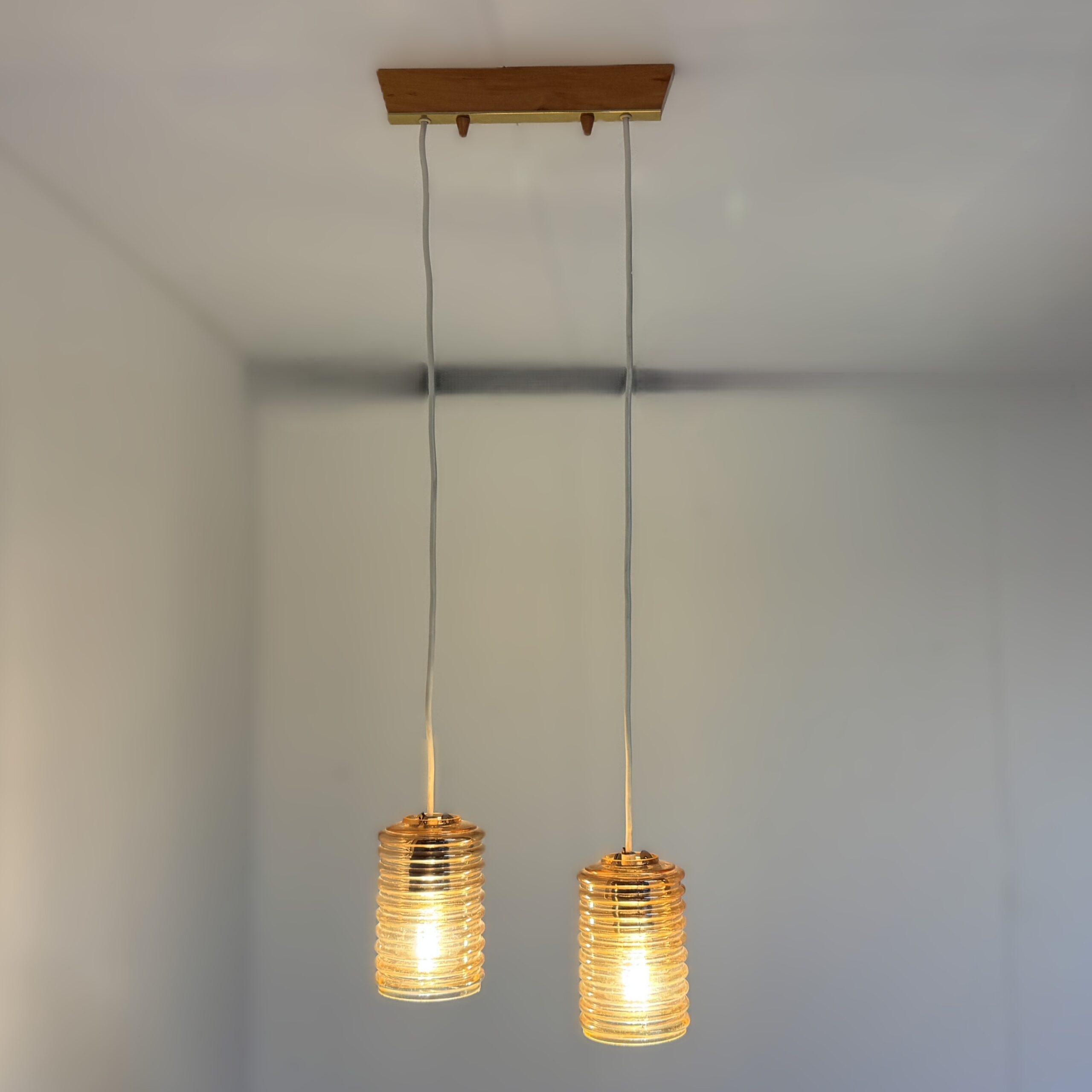 Vintage plafondlamp met twee amberkleurige kappen - Afbeelding 2