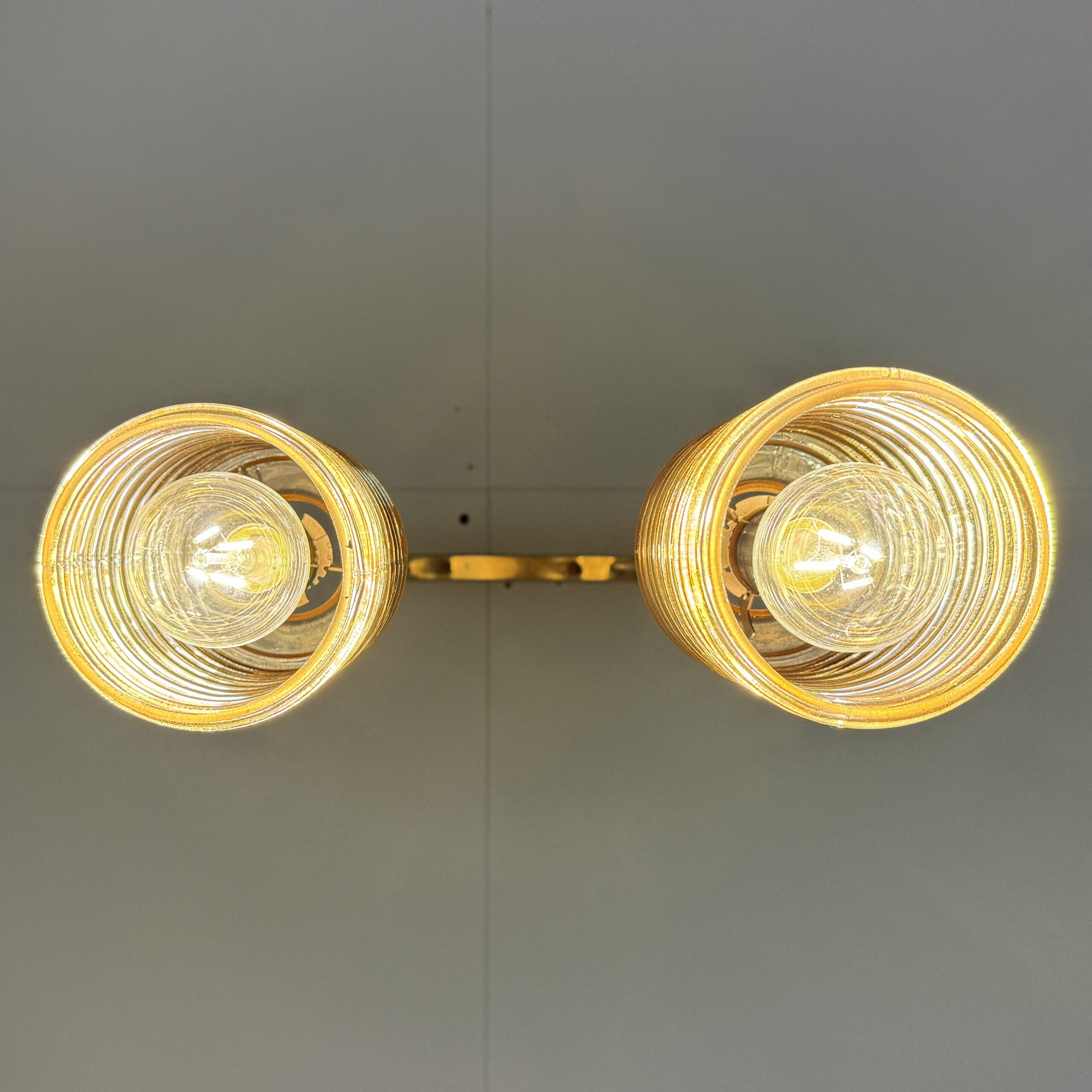 Vintage plafondlamp met twee amberkleurige kappen - Afbeelding 3