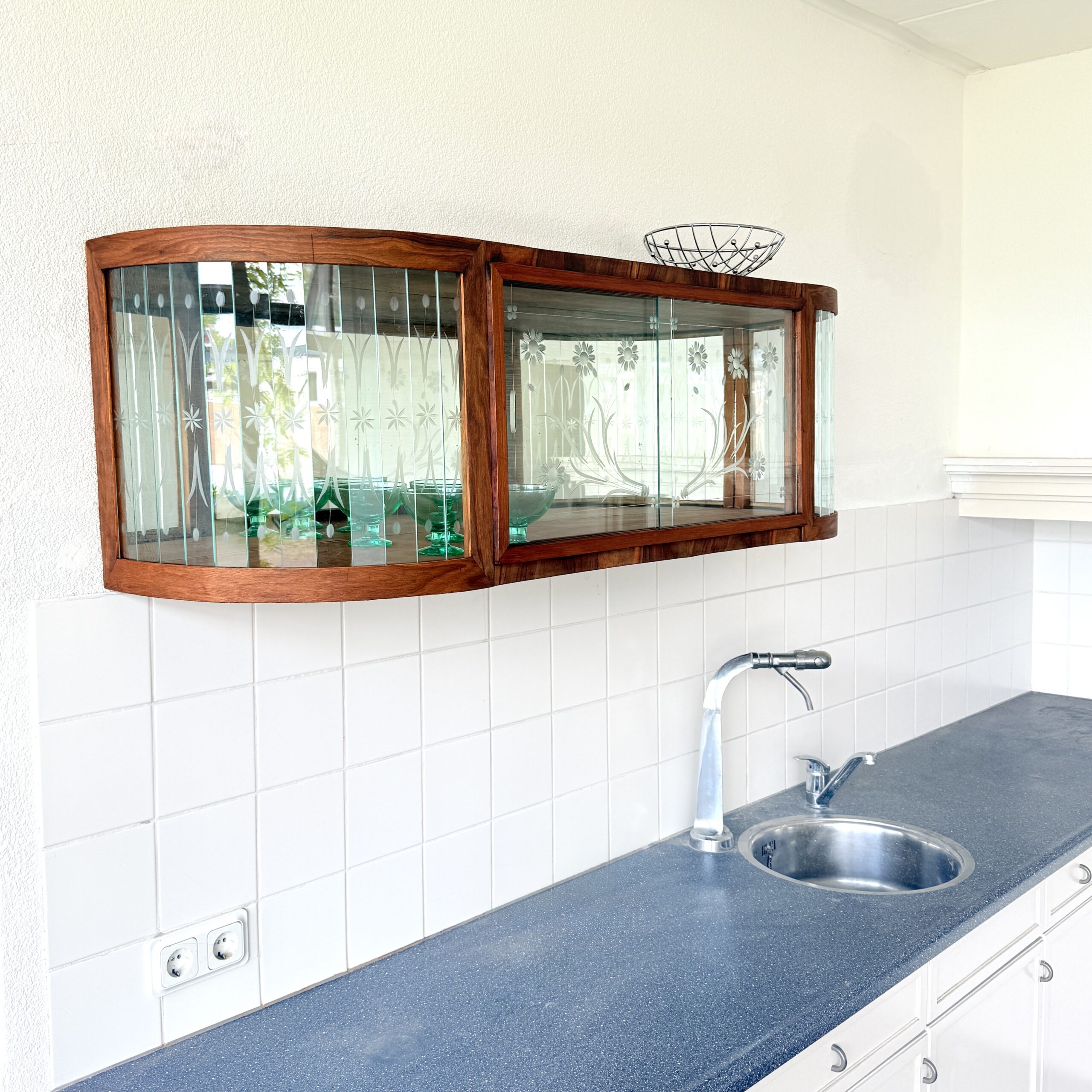 Art-deco stijl hangvitrine “Tulipe” met bloemgravure - Afbeelding 3