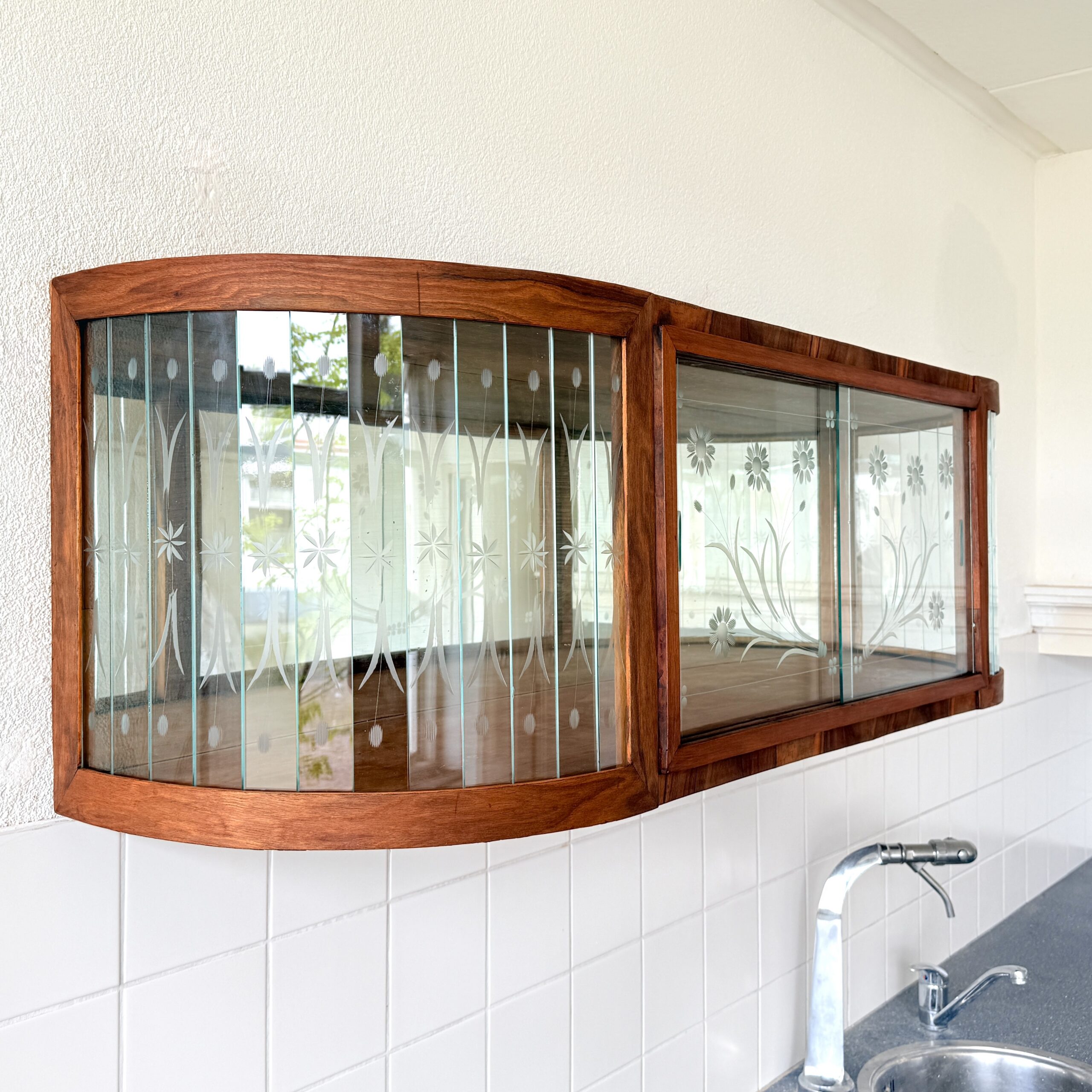 Art-deco stijl hangvitrine “Tulipe” met bloemgravure - Afbeelding 4