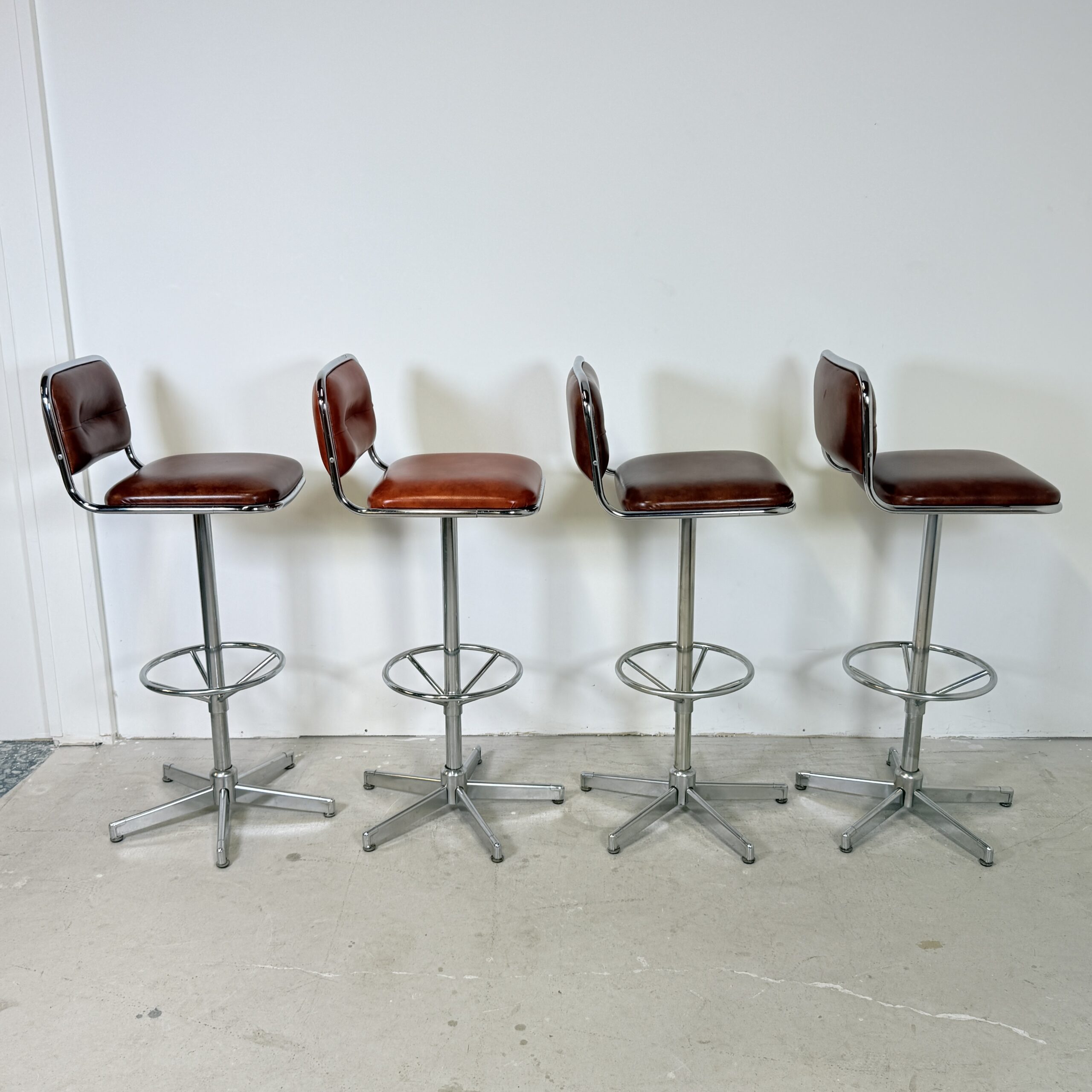 Chroom barkrukken 1970’s cognac skai bekleding - Afbeelding 2