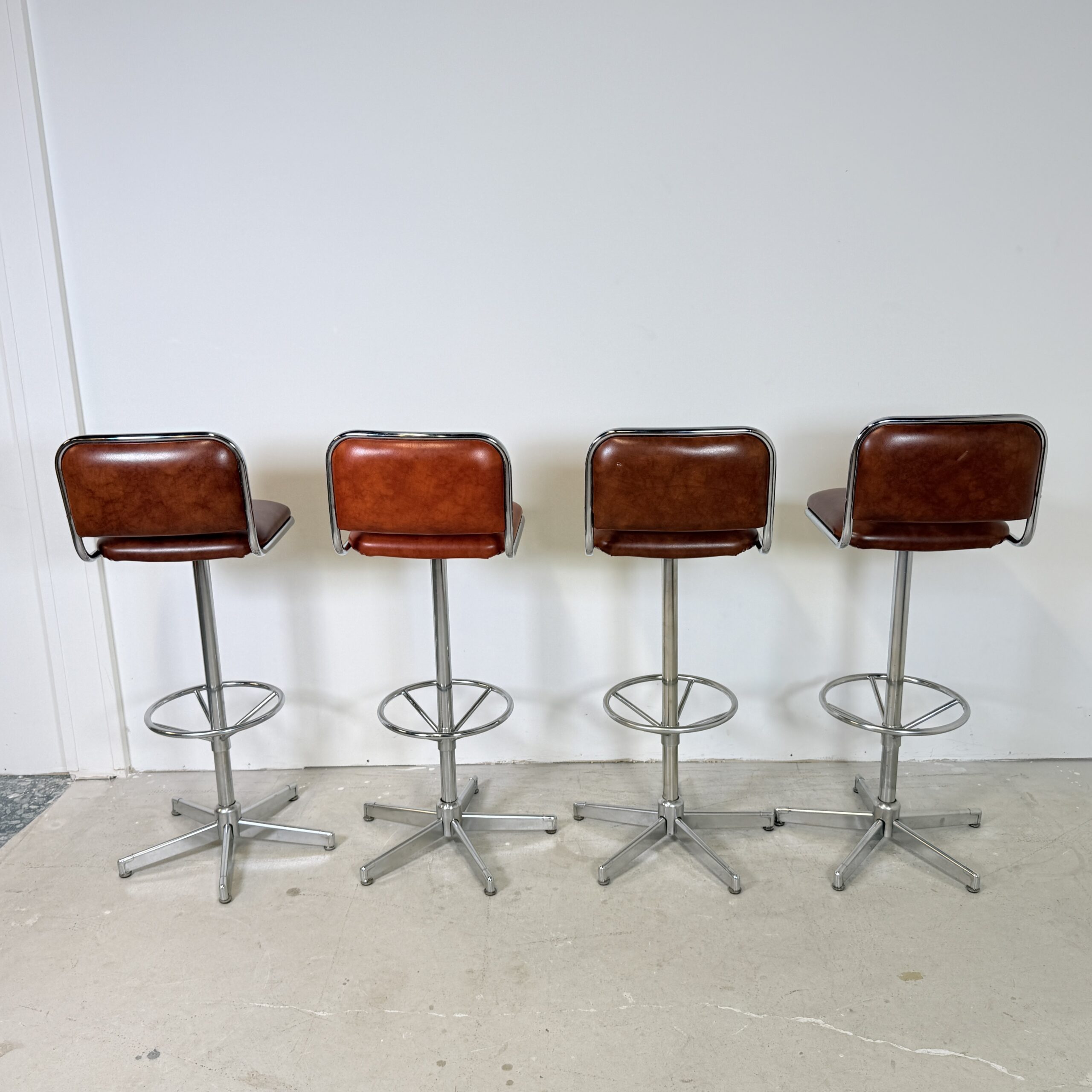 Chroom barkrukken 1970’s cognac skai bekleding - Afbeelding 3