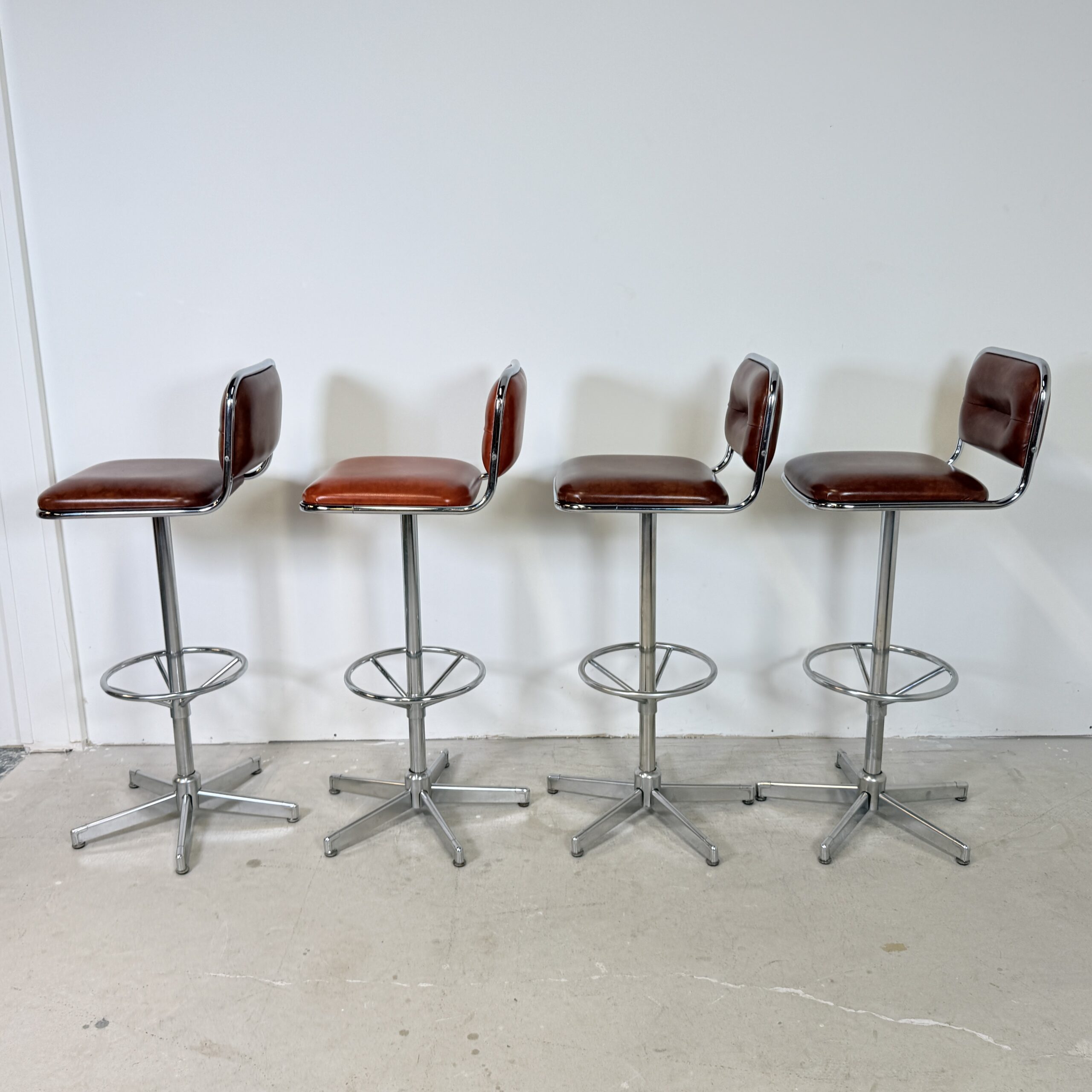 Chroom barkrukken 1970’s cognac skai bekleding - Afbeelding 4