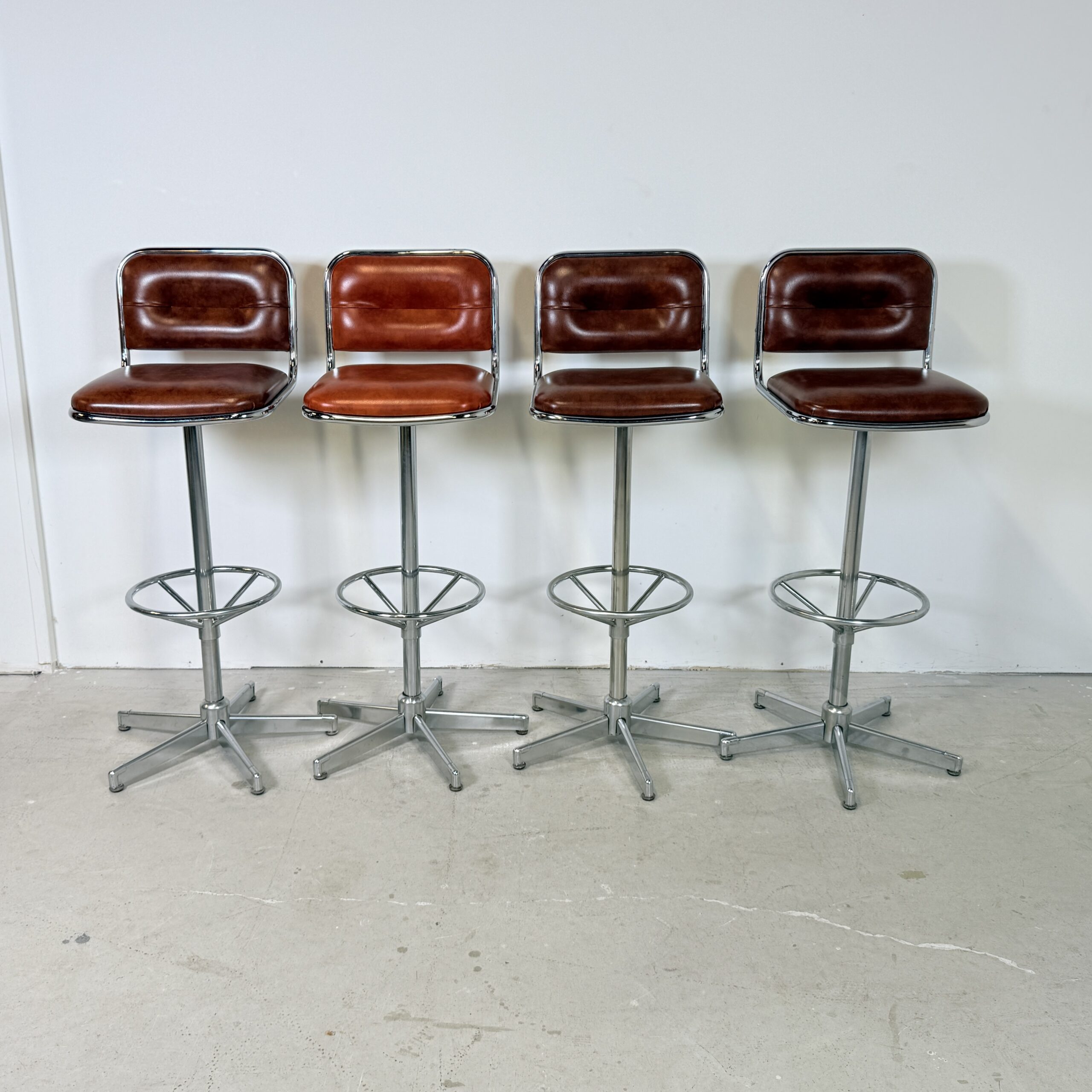 Chroom barkrukken 1970’s cognac skai bekleding - Afbeelding 5
