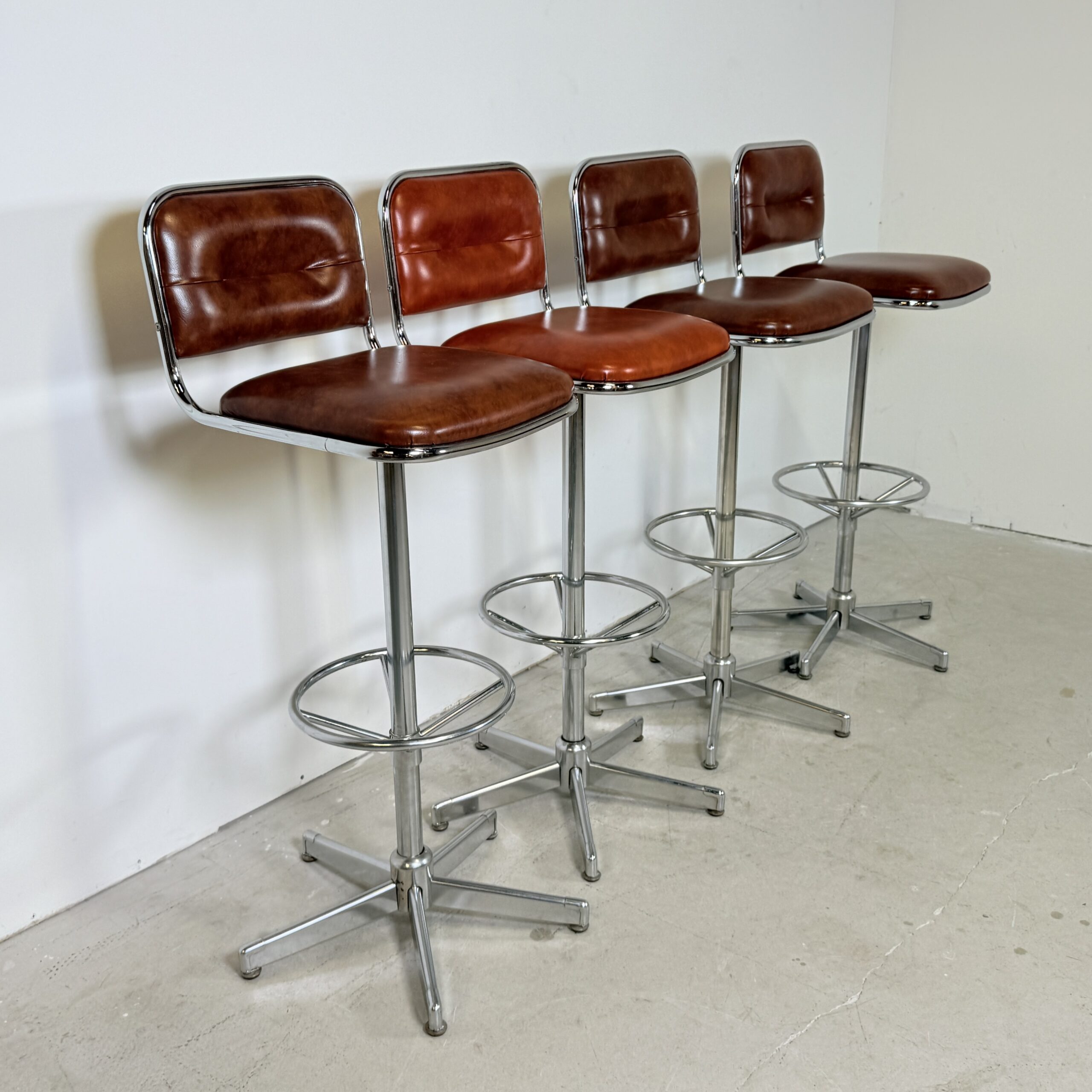 Chroom barkrukken 1970’s cognac skai bekleding - Afbeelding 6