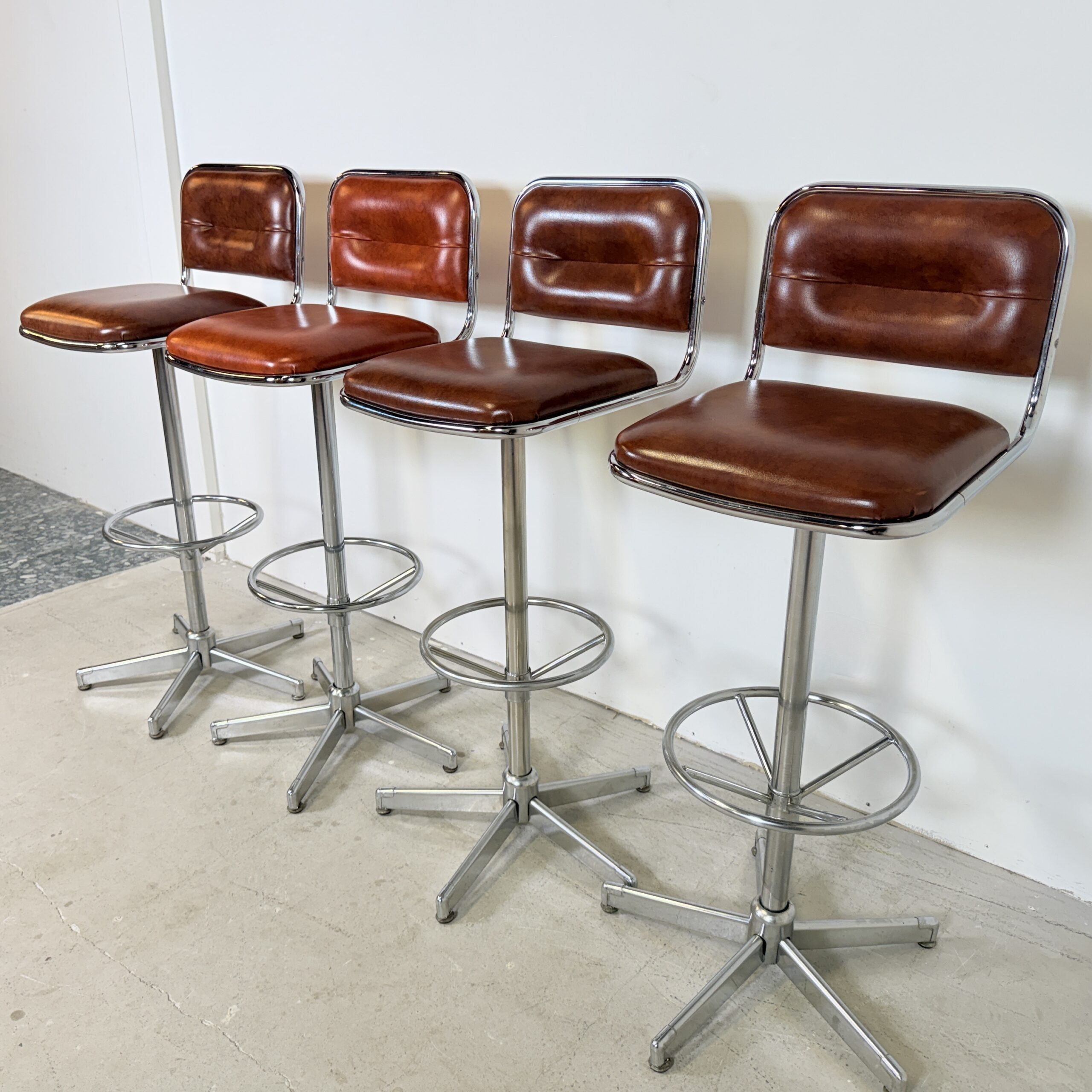 Chroom barkrukken 1970’s cognac skai bekleding - Afbeelding 7