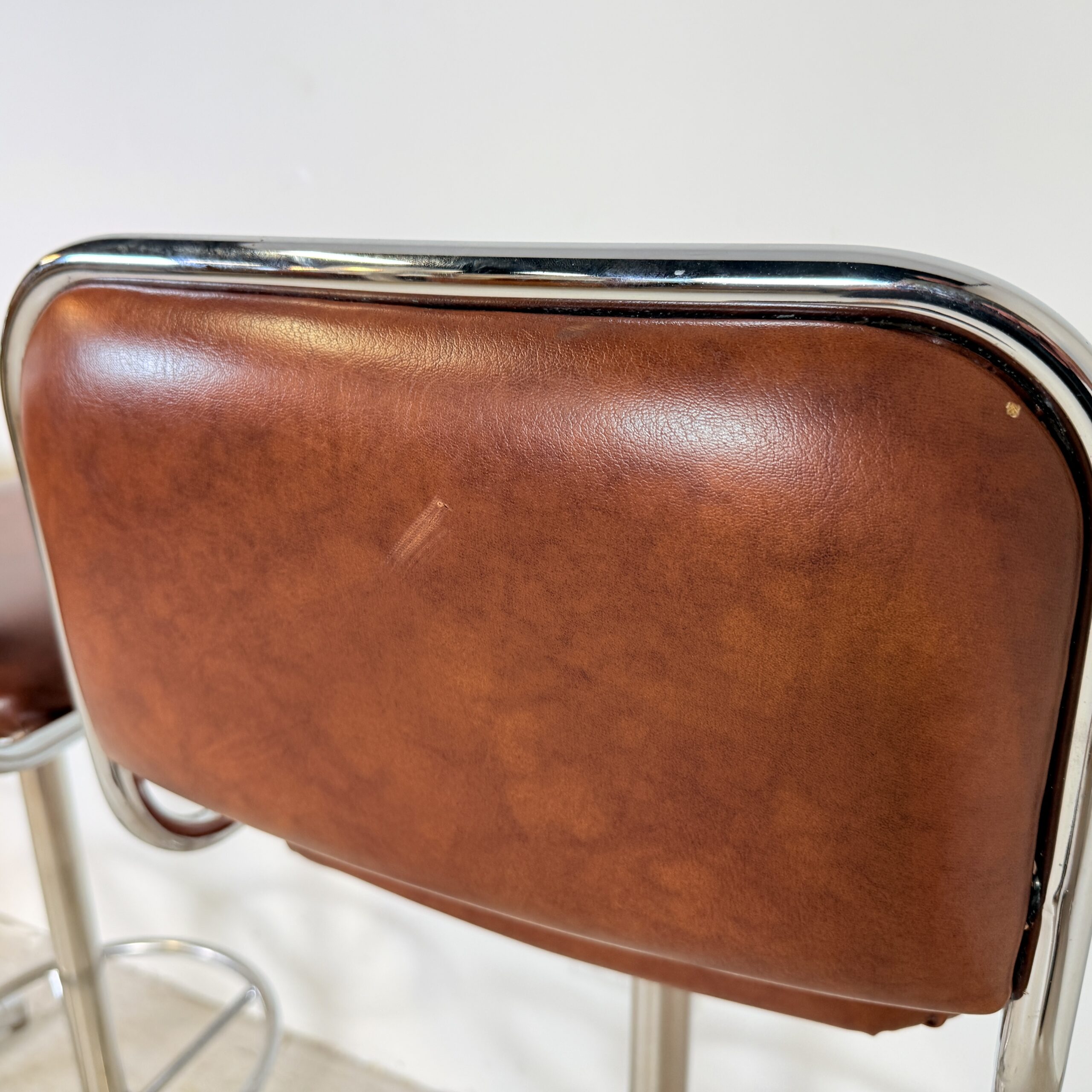 Chroom barkrukken 1970’s cognac skai bekleding - Afbeelding 9