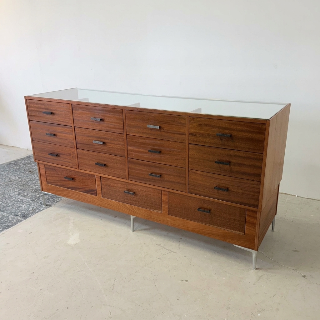 Mid-Century Vitrine Toonbank – Mahonie, Chroom & Gehard Glas – Duitsland ca. 1960 - Afbeelding 13