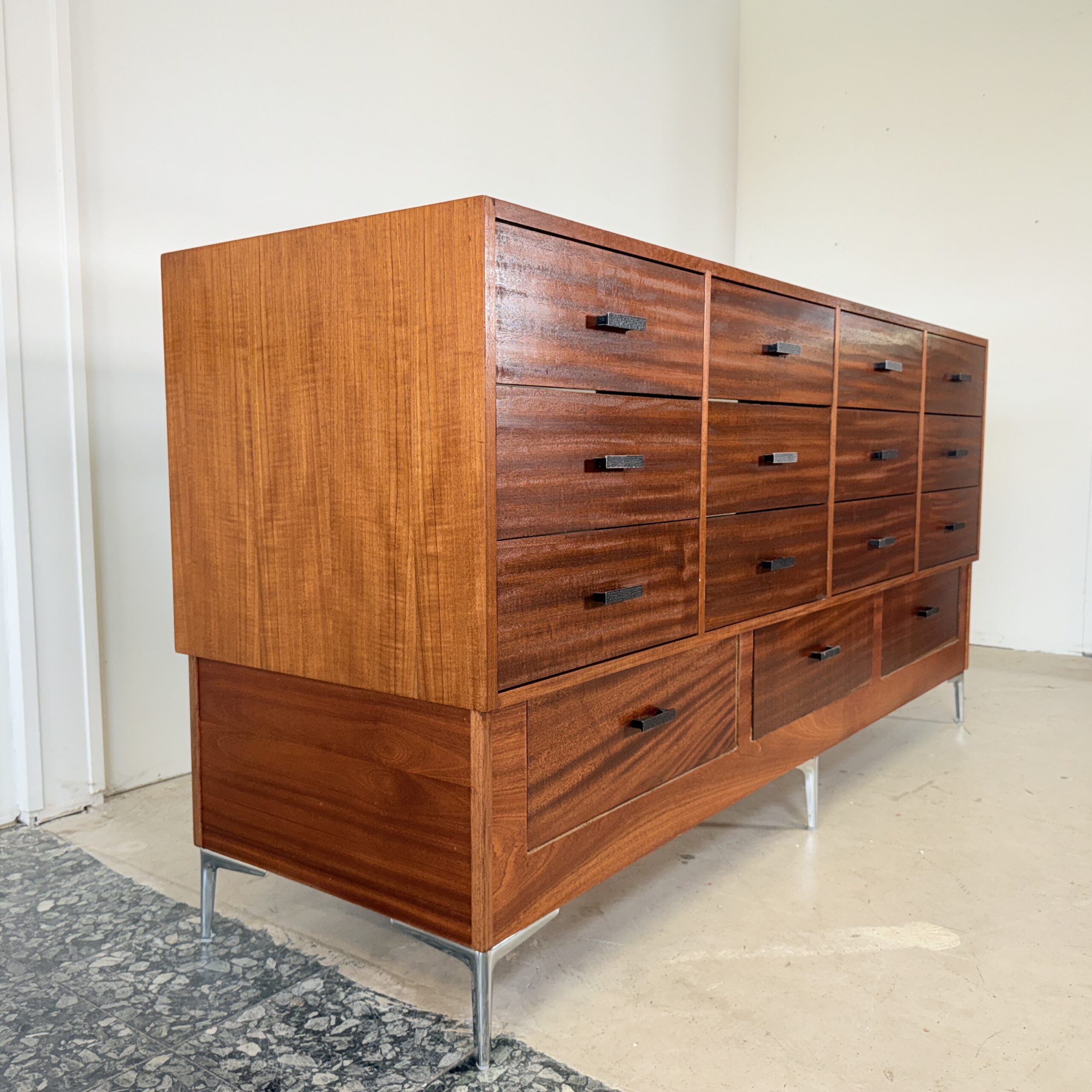 Mid-Century Vitrine Toonbank – Mahonie, Chroom & Gehard Glas – Duitsland ca. 1960 - Afbeelding 10