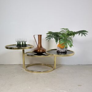 Vintage Hollywood Regency Cascade Zwenktafel met Zwart Glas - Jaren '70